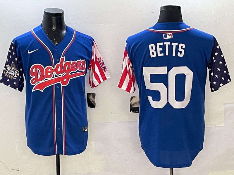 Men Los Angeles Dodgers #50 Betts Blue a generation of national flags Joint name 2025 Nike MLB Jersey style 5->los angeles dodgers->MLB Jersey
